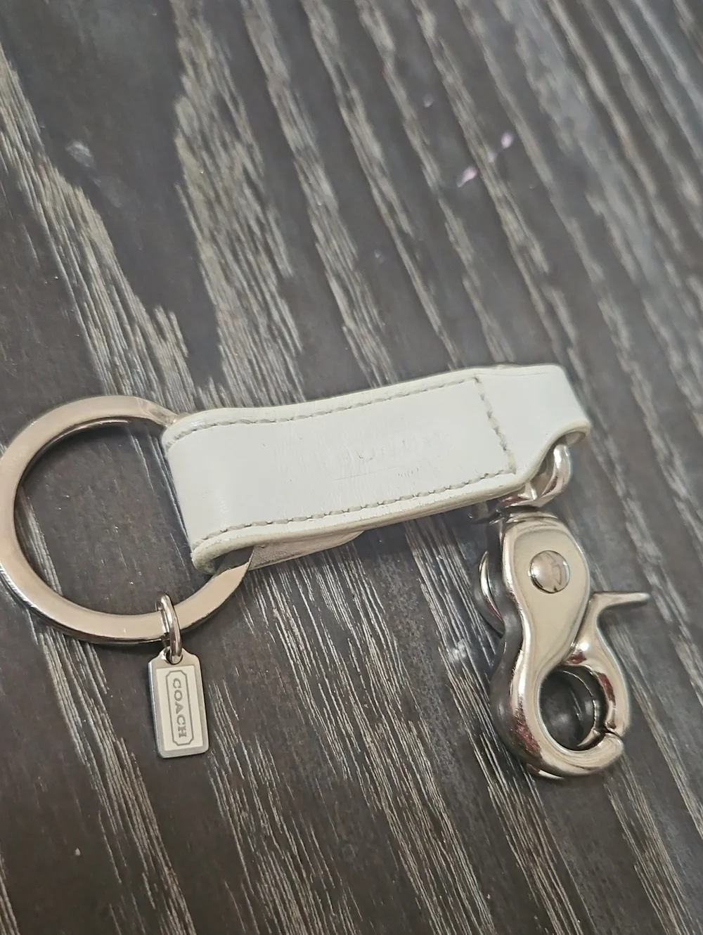 Leather White Coach Keyring